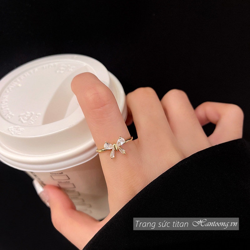 Nhẫn nữ mạ vàng 18k hình nơ xinh xắn dạng hở có thể điều chỉnh kích cỡ phong cách ins trẻ trung mẫu mới 2023