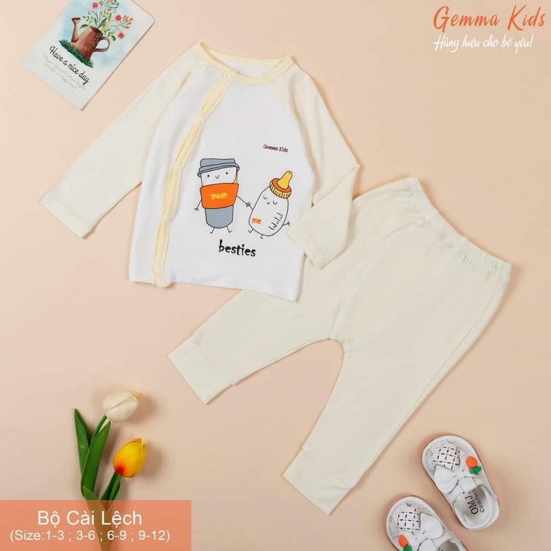 Bộ dài tay bamboo sợi tre mặc điều hoà chống muỗi mùa hè cho bé trai, bé gái hãng gemma kids