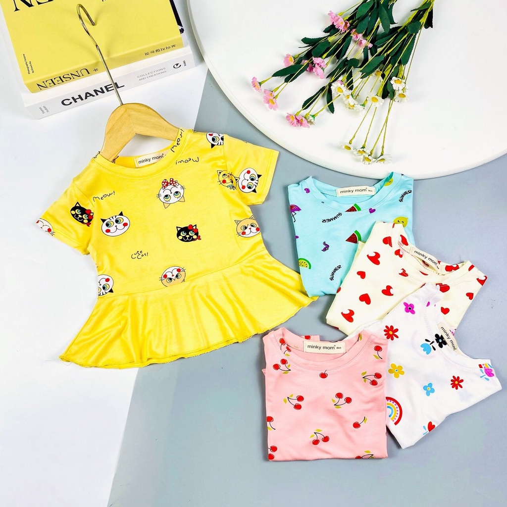 Bộ cộc tay ngắn tay áo vạc xòe thun lạnh cho bé gái hàng Minky Mom. Bé 9-32kg . MMBGCT19 Shop-Mẹ-Rùa