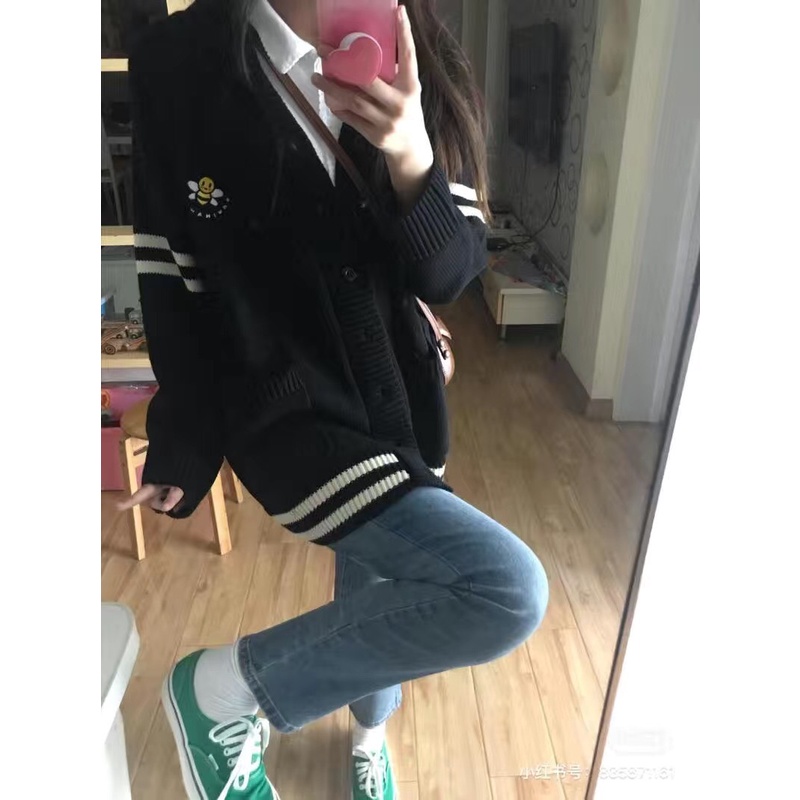 Áo Len Cardigan Kẻ Con Ong Ulzzang