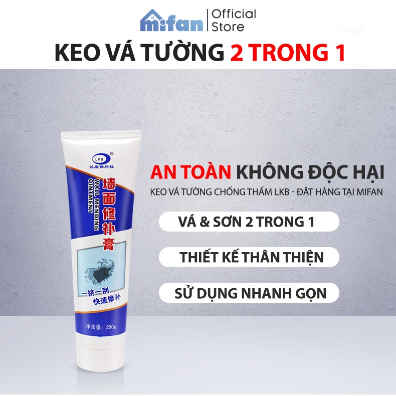 Keo Vá Tường Chống Thấm LKB 250gr - Trám Trét Vết Nứt Khe Hở Tường - Chống Mốc Ẩm Làm Sạch Tường - HÀNG CHÍNH HÃNG