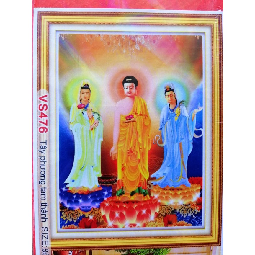 Tranh Đính Đá TAM THẾ PHẬT (ĐÁ ABC CAO CẤP). Kích Thước: 85cm x 65cm