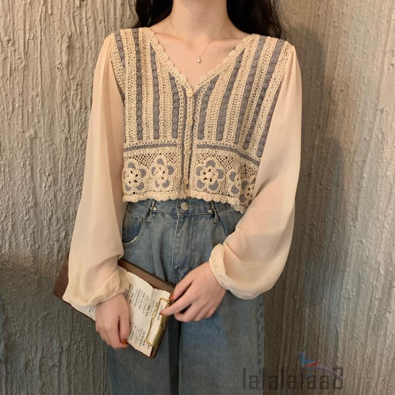 Áo Khoác Ren Dài Tay Cổ Chữ V Thời Trang Nữ Laa8