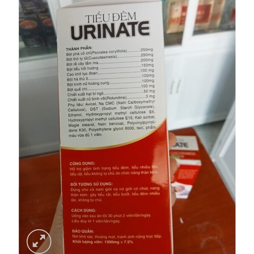 [Nhà thuốc 9523]- Viên Tiểu Đêm URINATE - Bổ Thận + Hỗ Trợ Giảm Chứng Tiểu Đêm - Hộp 30 viên
