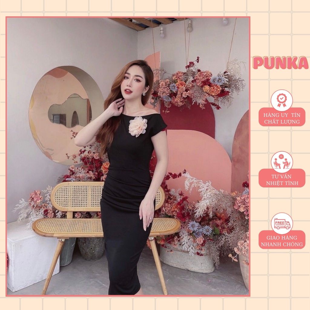 Đầm nữ trễ vai dáng dài tiểu thư sang chảnh chất liệu không nhăn cao cấp