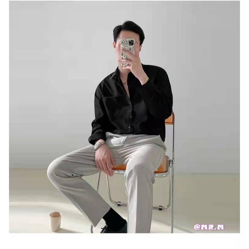 Áo sơ mi lụa chiffon co giãn mịn chống nhăn dáng rộng phong cách Hàn Quốc thời trang unisex