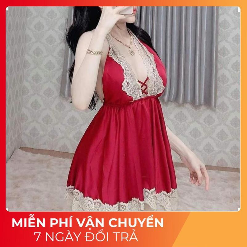 [Có Video Thật] Đầm Ngủ Lụa Phối Ren Sexy ⚡Tặng Kèm Quần Chip Xinh⚡ Quyến Rũ VAYYEM