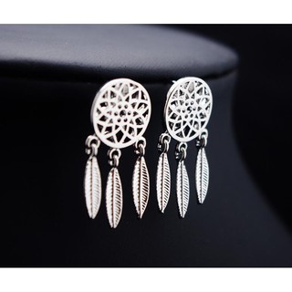 Bông tai nữ Dream Catcher lông vũ bạc S925