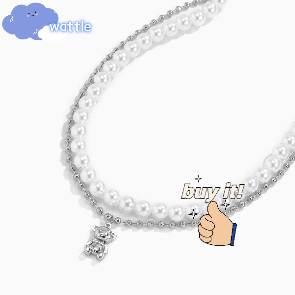 Vòng cổ Mặt Hình Gấu Đính Ngọc Trai Dễ Thương Phong Cách Bohemia Thời Trang Cho Nam Và Nữ