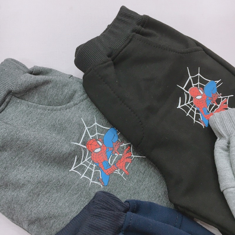 Quần nỉ da cá bé trai cao cấp, quần nỉ nhện cho bé trai, quần người nhện thu đông 2021