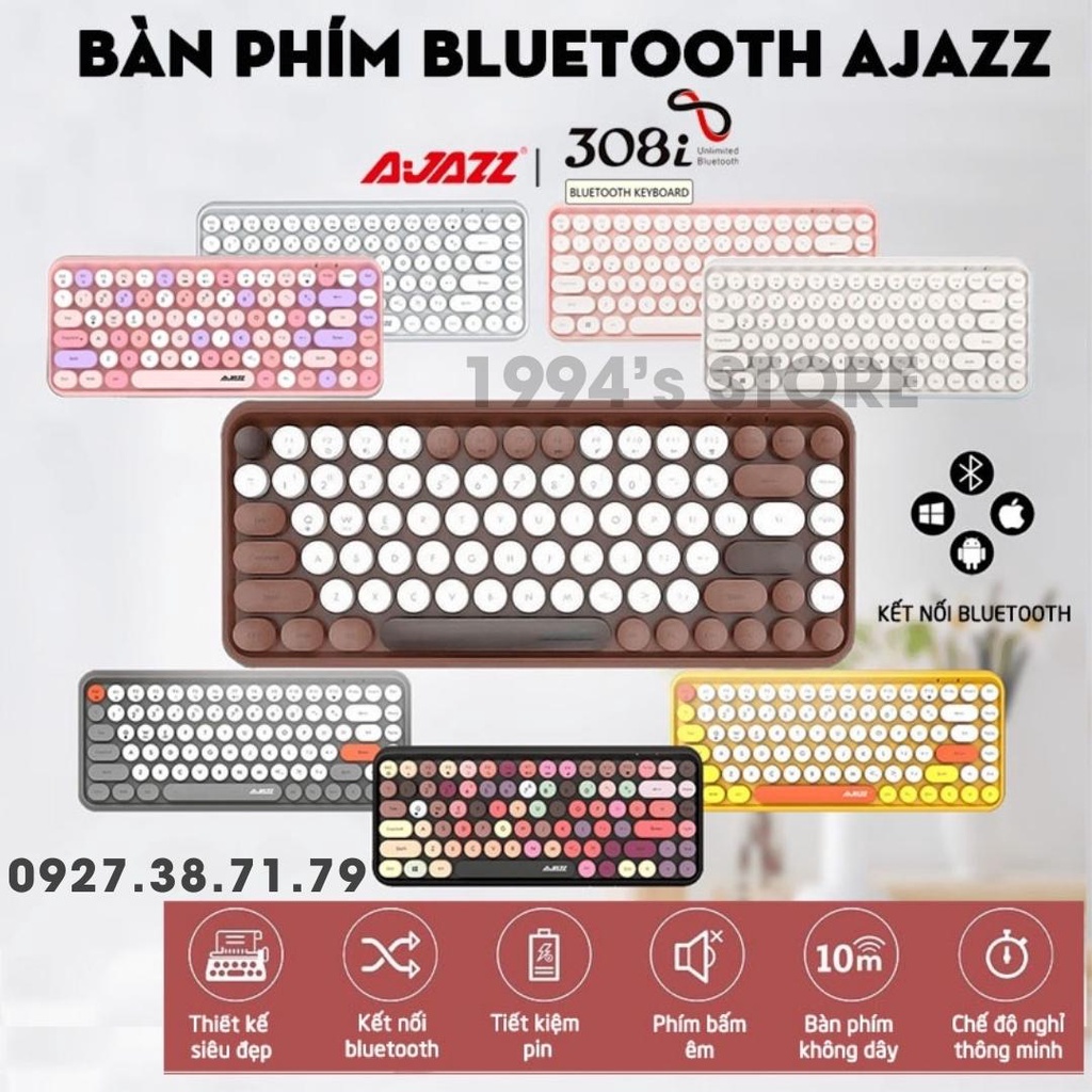 Ajazz 308i - Bàn Phím và Chuột Bluetooth Giả Cơ Không Dây - Dùng cho Điện thoại Máy tính bảng, Máy tính bàn Laptop, Tivi