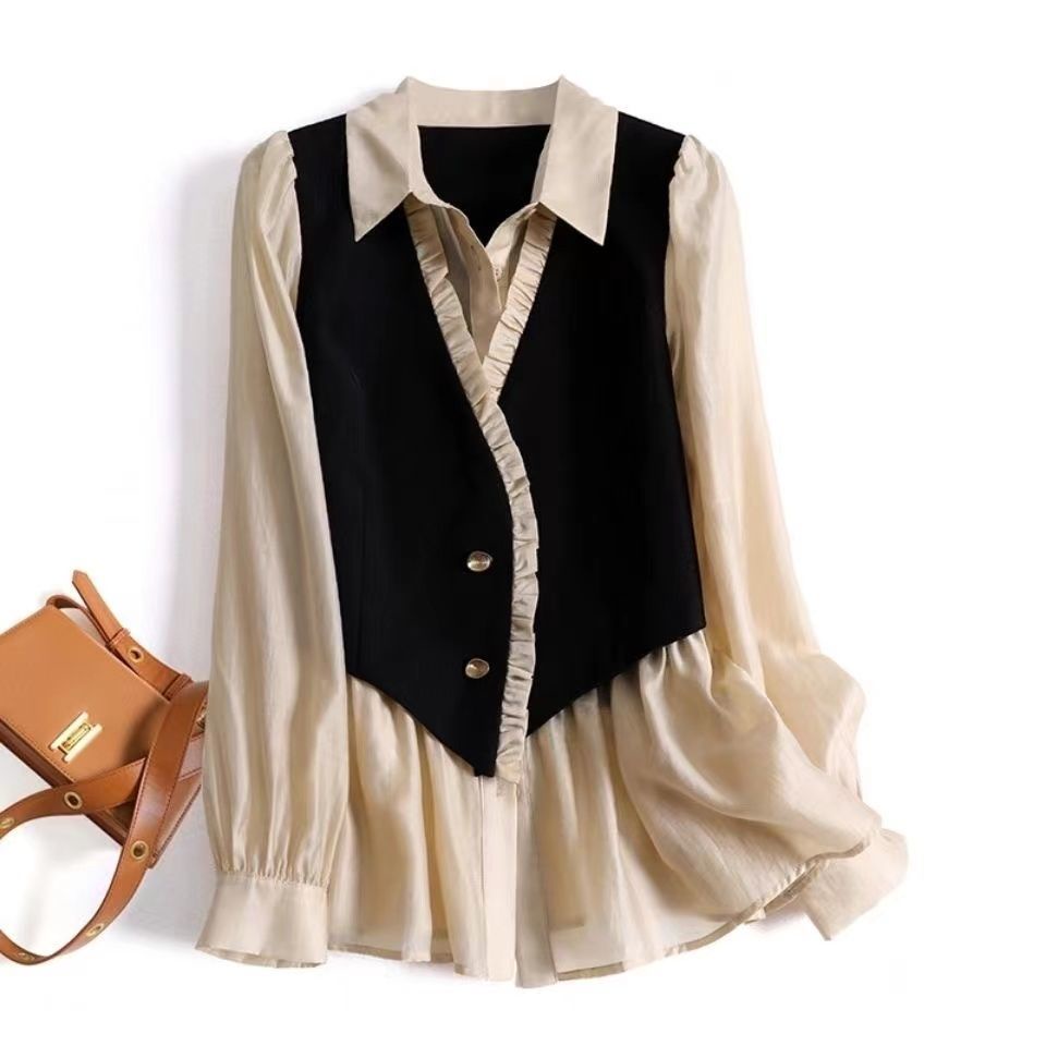 Áo Thun DàI Tay Giả Hai MảNh MàU SắC Tương PhảI ThờI Trang Cho Nữ