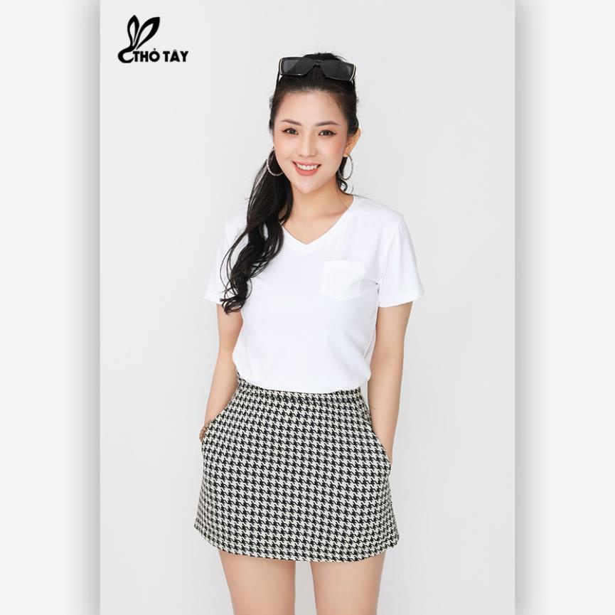 Áo thun nữ trơn cổ tim có túi - THỎ TÂY ©️