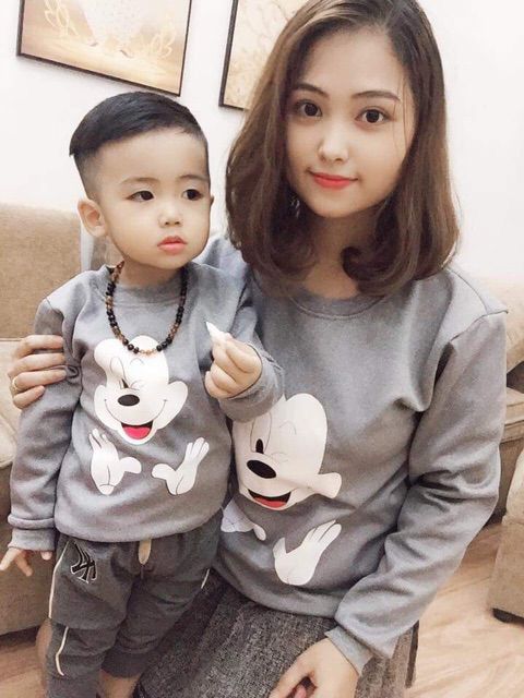 Áo nỉ sweater Mikey mẹ bé trai bé gái chất mịn đẹp mặc êm hàng bao đẹp loại 1