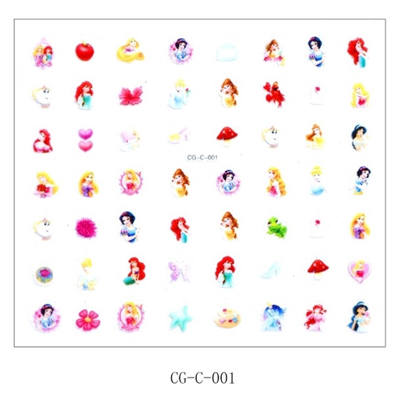 Set 56 miếng sticker hoạt hình Frozen My Little Pony Princess Hello Kitty Sofia Mickey dán trang trí móng tay