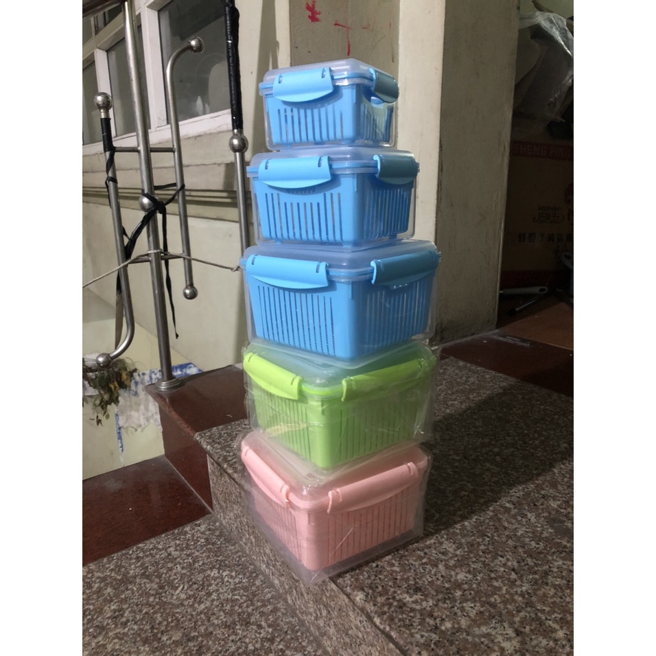 Hộp đựng thực phẩm an toàn, Bộ set 5 rổ hôp đựng đồ tủ lạnh đa năng thông minh cao cấp.
