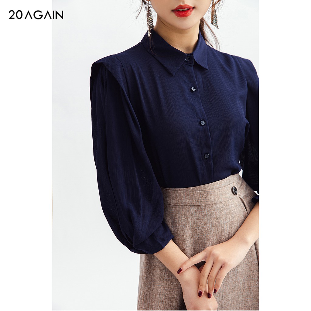 [Mã FAMALLT5 giảm 15% đơn 150k] Áo sơ mi nữ công sở 20AGAIN đủ màu, đủ size, dài tay tay xếp ly ASA1104