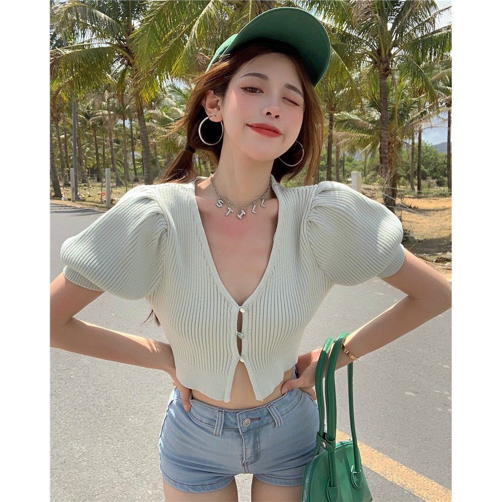 [Áo len nữ croptop] Áo thun nữ croptop, áo thun len tăm hàng quảng châu | BigBuy360 - bigbuy360.vn