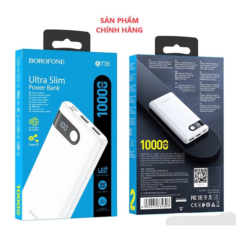 (Hàng Chính Hãng)  Pin Sạc Dự Phòng Borofone10000mah Có Màn Hình, Chính Hãng, Chất Lượng !