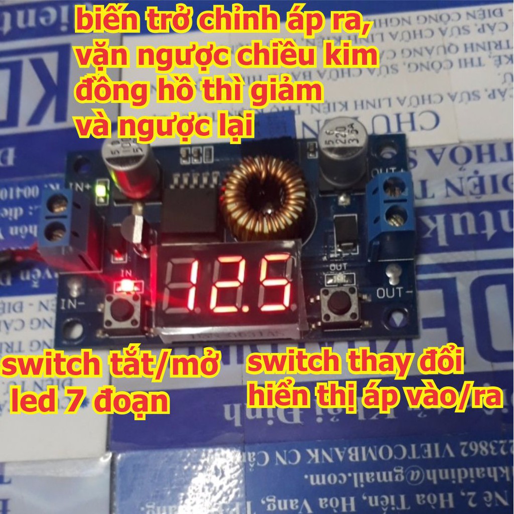 Module Buck DC-DC 75W, 5A Vin 4.5-38V, Vout 1.25-35V, led 7 đoạn hiển thị áp vào/ra kde2792