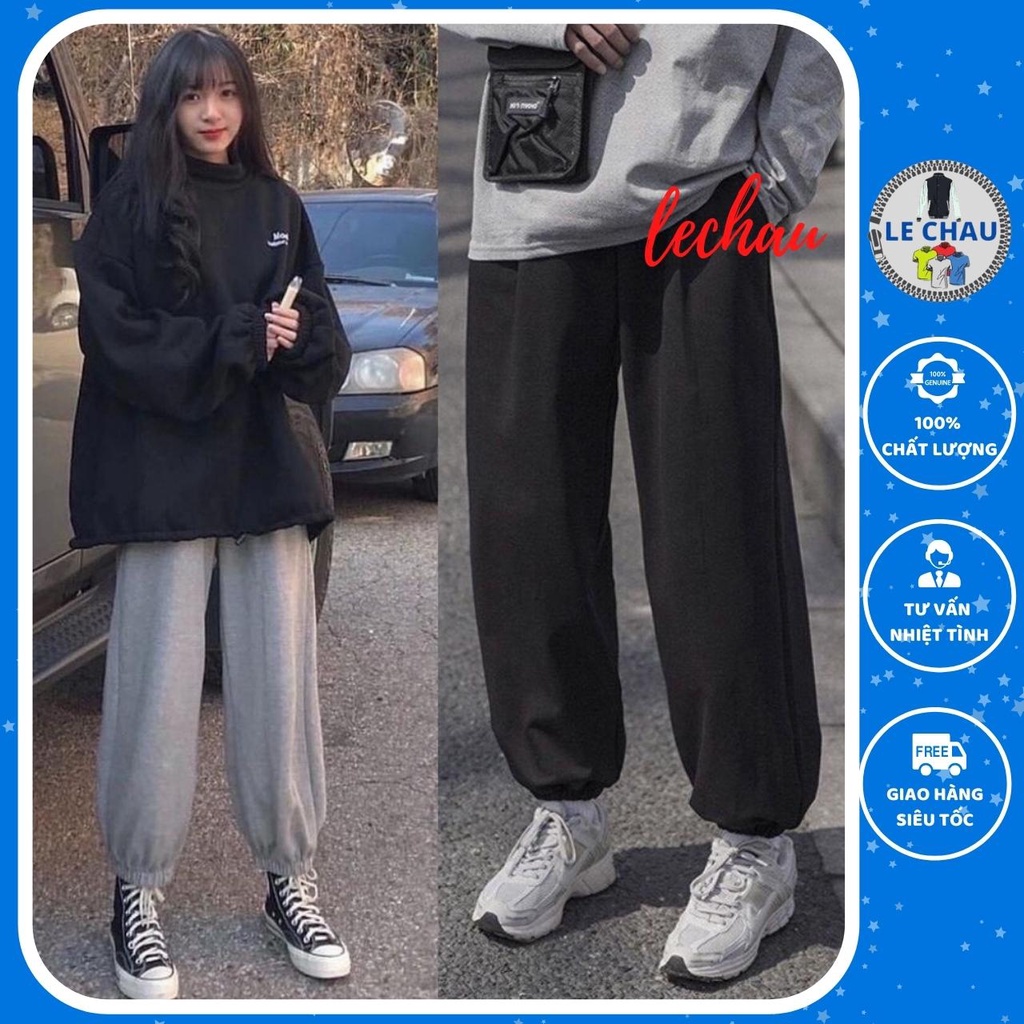 Quần jogger nỉ ulzzang unisex quần ống boom basic thun trơn cạp chun dáng rộng phong cách street style LECHAU rẻ chất