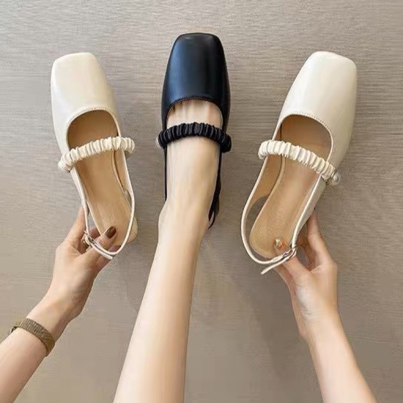 Giày quai nhúm bèo cao 5p trắng vs đen vs kem