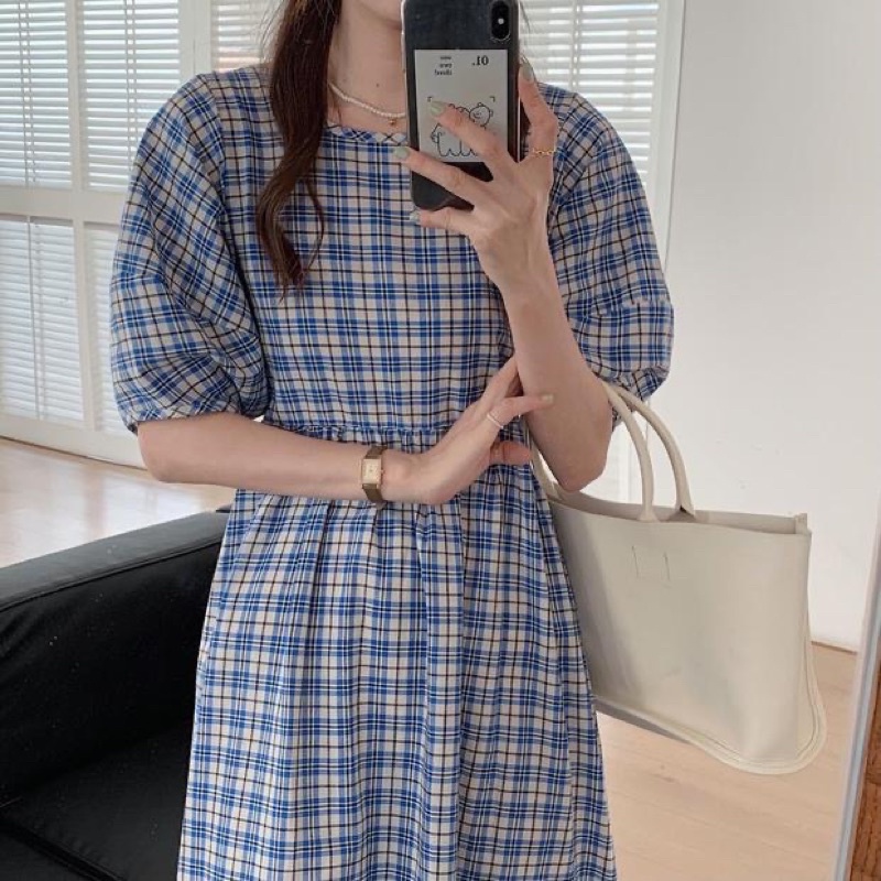 Váy babydoll kẻ caro