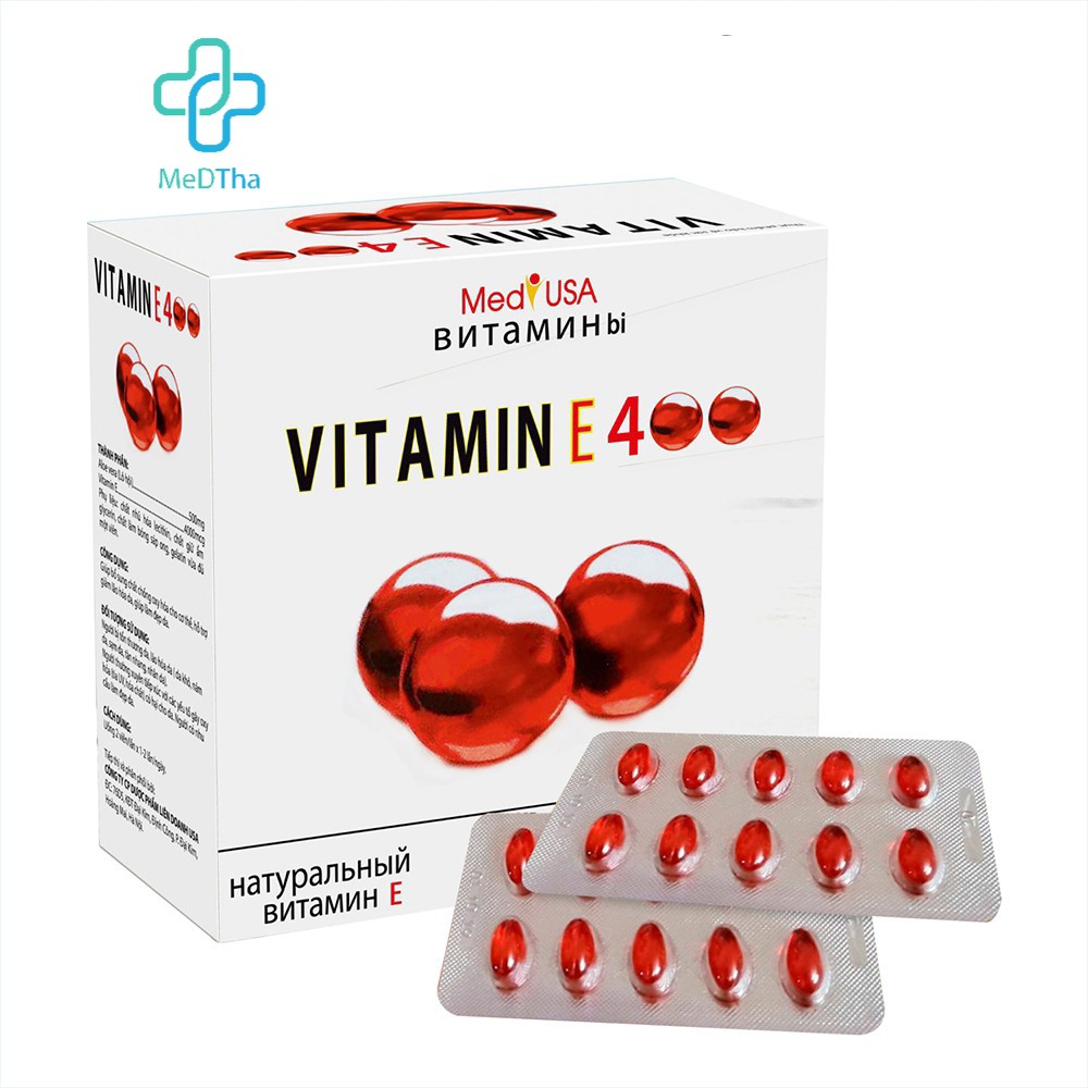 Vitamin E đỏ 400IU - Hỗ trợ làm đẹp da, ngăn ngừa lão hóa, có thêm lô hội (Hộp 100 viên) [Chính hãng]