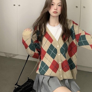 Áo khoác len caro form rộng