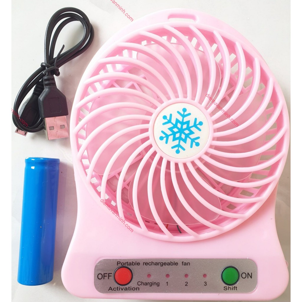 Quạt bàn mini 03 cấp độ - Tặng kèm pin và cáp sạc