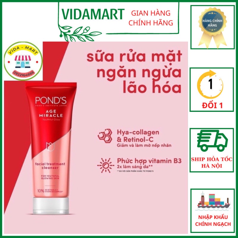 Sữa Rửa Mặt Pond's Age Miracle 100g Thái Lan, Cân Bằng Độ Ẩm, Làm Mềm Da (vidamart)