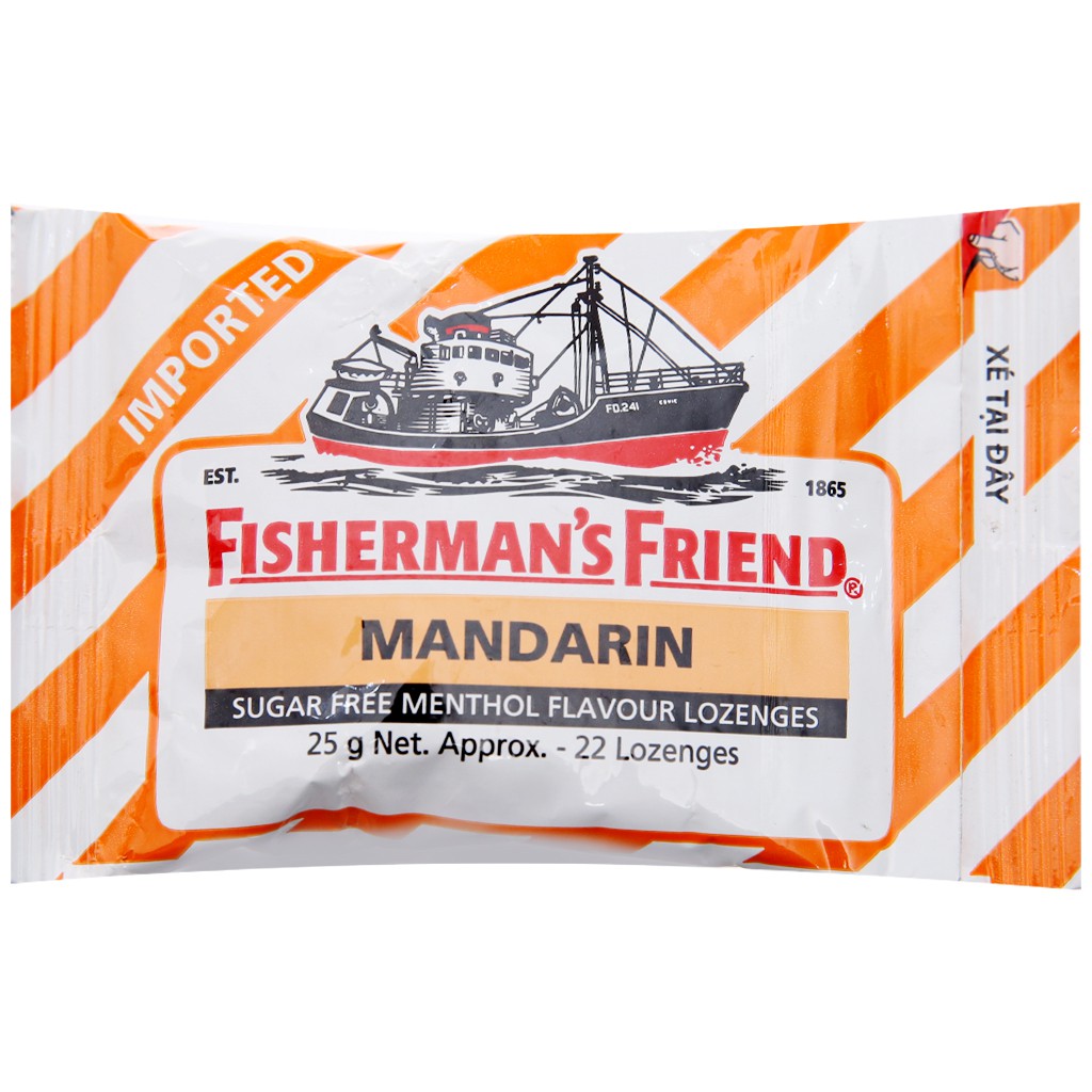 Kẹo cay con tàu không đường Fisherman's Friend vị quýt và bạc hà gói 25g