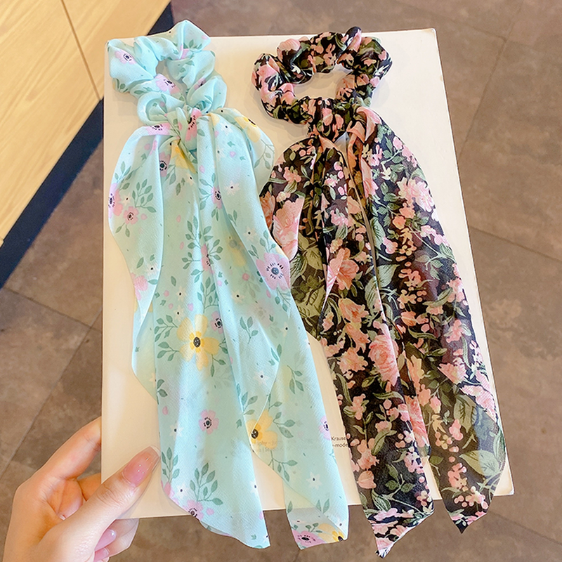 Dây buộc tóc bằng vải chiffon họa tiết hoa