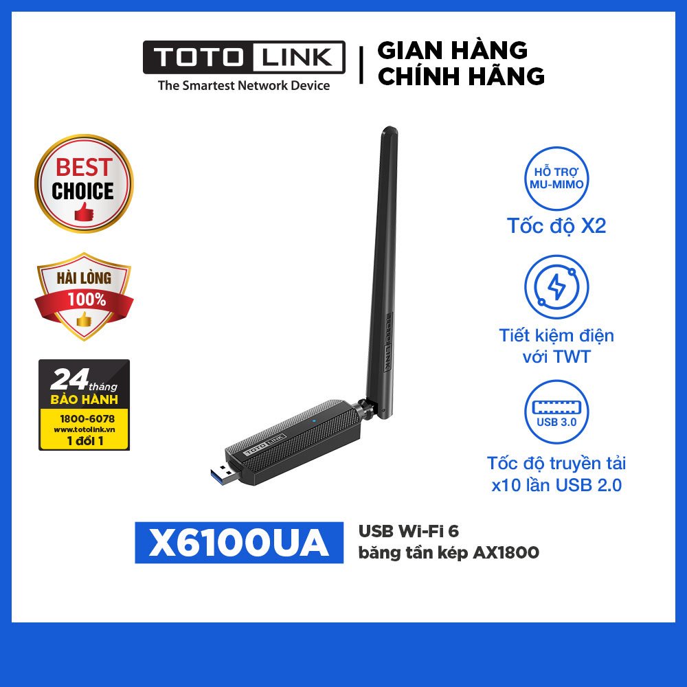 USB Wi-Fi 6 băng tần kép chuẩn AX1800. Hàng chính hãng TOTOLINK X6100UA .