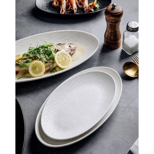 Đĩa cá, đĩa oval men nhám chống xước, đĩa decor