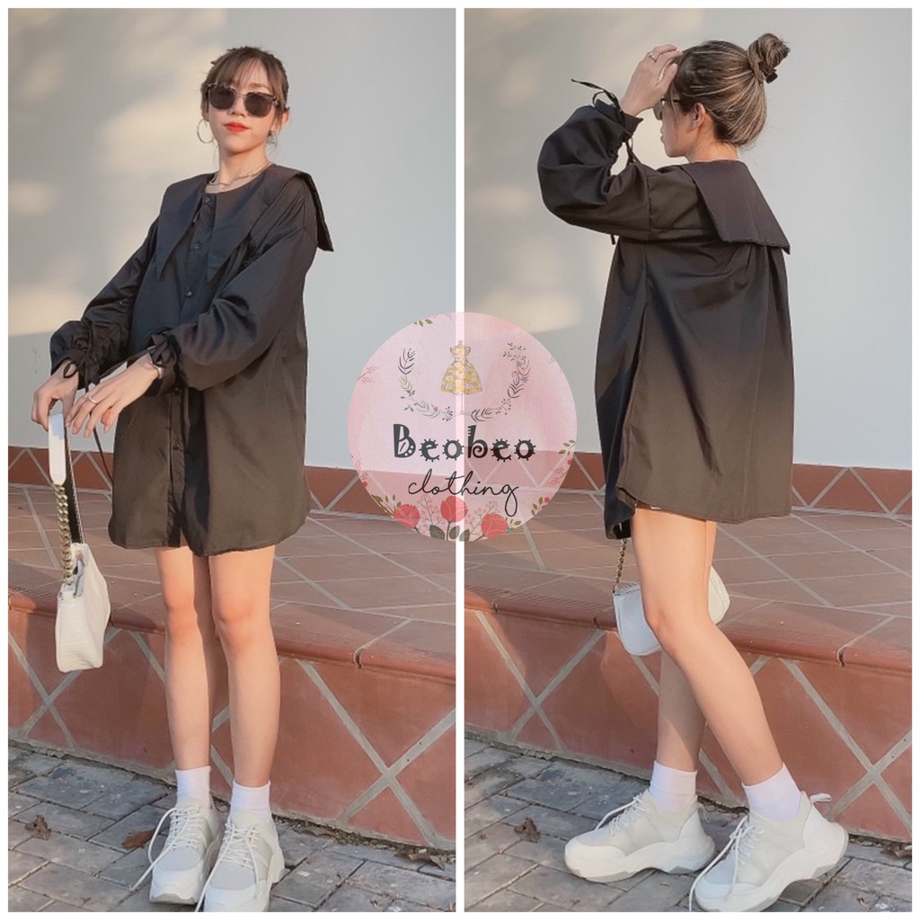 Áo sơ mi oversize cổ thuỷ thủ rút dây tay phồng ulzzang