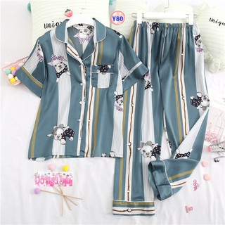 Pijama Lụa Cao Cấp Quần Dài Tay Ngắn Y80
