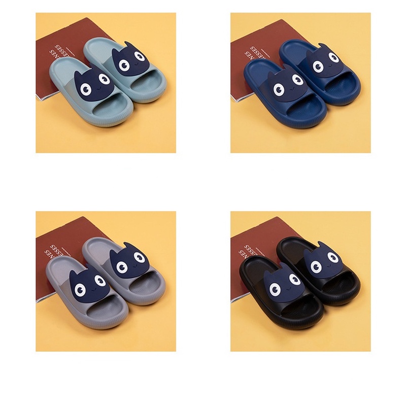 Dép Quai Ngang Đế Mềm Hình Mèo Đen Mắt To Dễ Thương