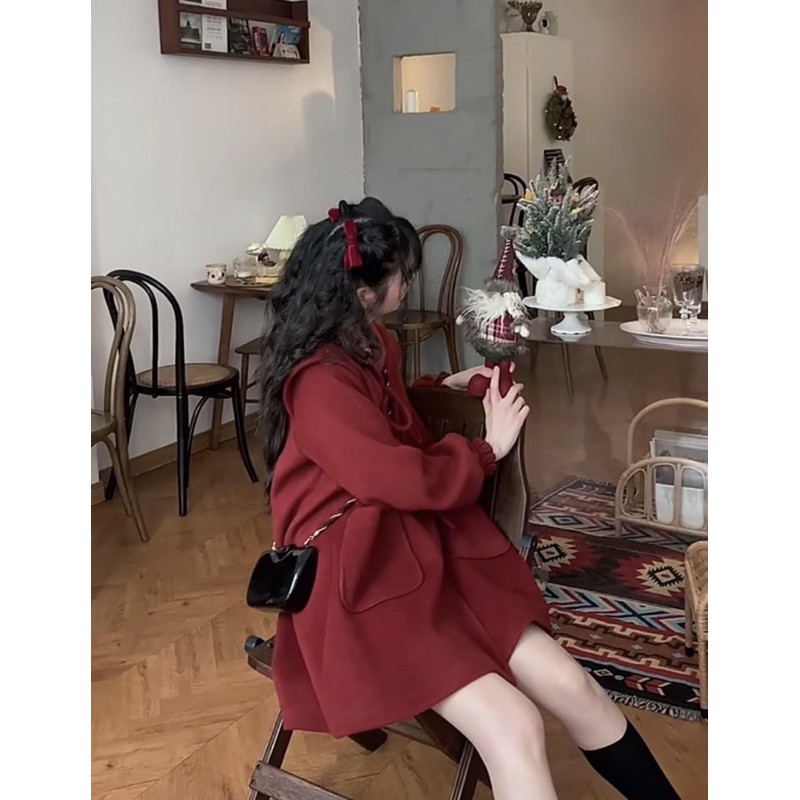 Áo Dạ Đỏ Nơ Cổ Siêu Đỉnh