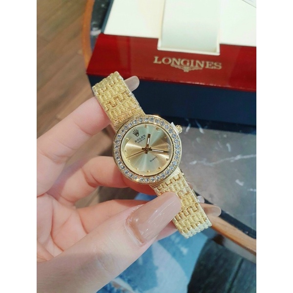 Đồng hồ nữ Rolex dây kim loại đính đá sang chảnh máy pin size 33mm