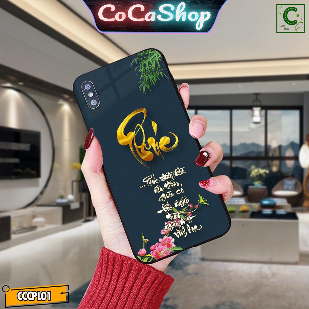 Ốp lưng iphone mặt kính in hình siêu đẹp - Chữ Phúc hoa đào - 6/6plus/6s/6splus/7/7plus/8/8plus/x/.....