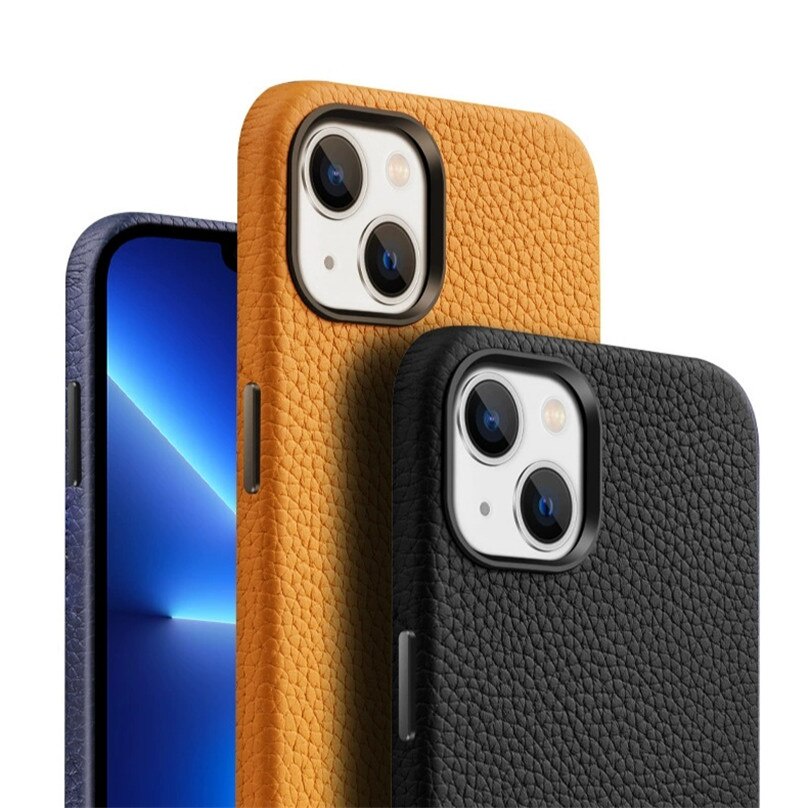 Ốp Điện Thoại Da Bò Thật Đế Sạc Không Dây Nam Châm Cho iPhone 14 Pro Max 12 Pro 13