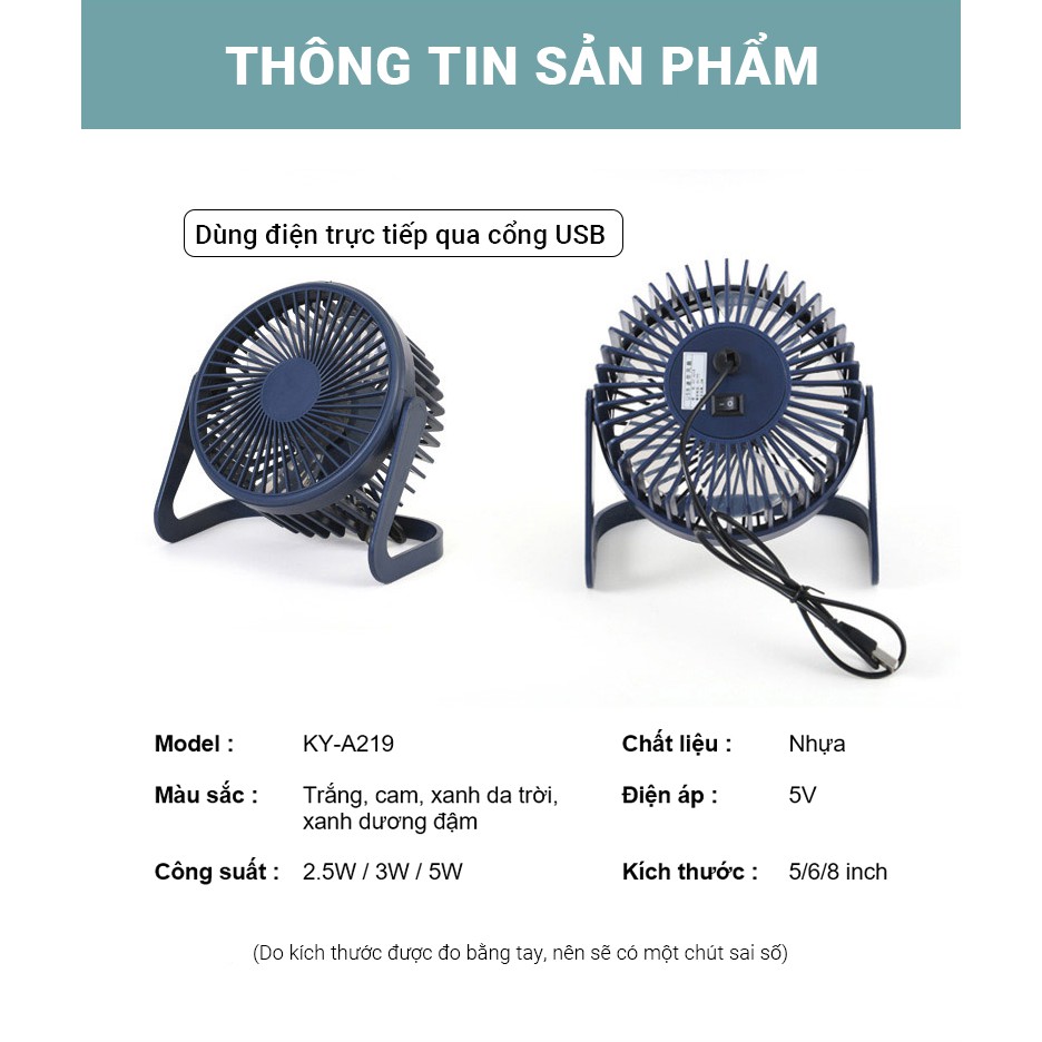 Quạt để bàn dùng điện trực tiếp Cát Thái KY-A219 âm thanh nhỏ, có thể xoay chỉnh 360 độ, cổng USB thông dụng, gió mát mẻ