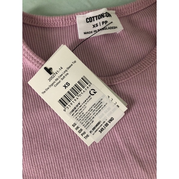 Áo thun tay dài dáng ôm body hiệu @cotton:on, chất co giãn ôm dáng, màu hồng trẻ trung, new tag.