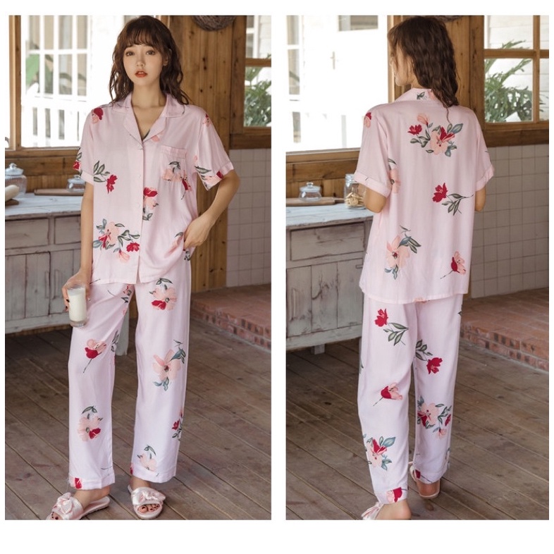 Bộ Pijama Mặc Nhà Nữ Lụa Cotton Cao Cấp Họa Tiết Trang Nhã CiCi