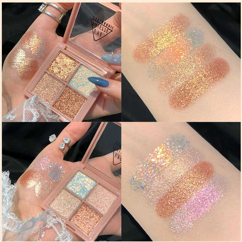 (Hàng Mới Về) Bảng Phấn Mắt 4 Màu Kim Tuyến Lấp Lánh