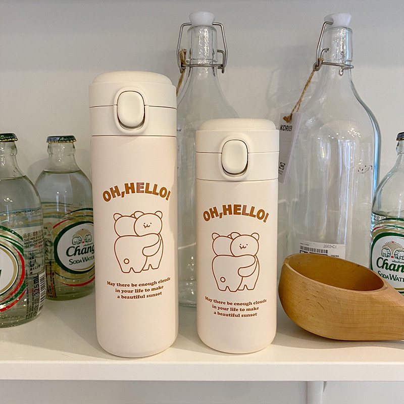 Bình Nước Giữ Nhiệt 420ml Bằng Thép Không Gỉ In Họa Tiết Hoạt Hình Dễ Thương Cho Bé