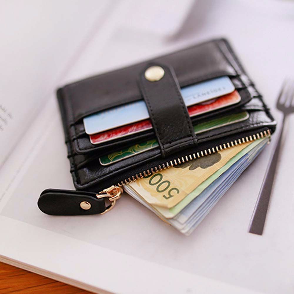 Ví Da Pu Ngắn Siêu Mỏng Có Khóa Kéo Nhiều Màu Đa Năng Cho Nam Và Nữ