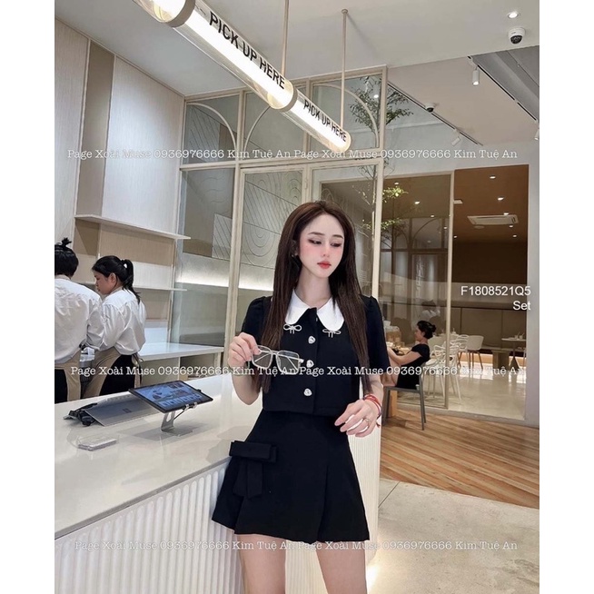 Sét bộ áo cổ sen croptop phối chân váy