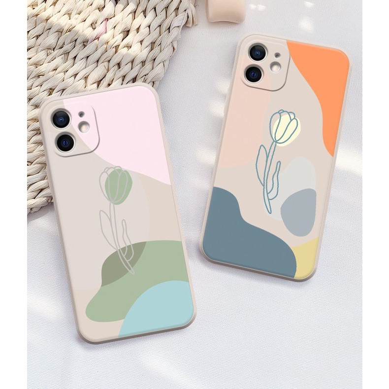 Ốp lưng iphone cạnh vuông phong cách hoa dành cho iphone 6 đến 14promax - E81